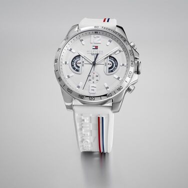 Чоловічий багатофункціональний кварцовий годинник Tommy Hilfiger білого кольору з силіконовим ремінцем, водонепроникність 5ATM