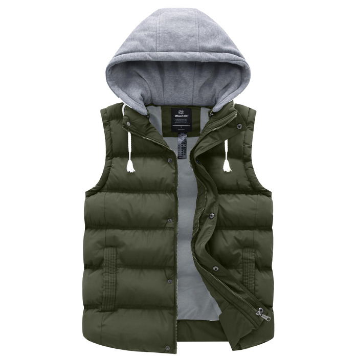 Чоловічий зимовий жилет Wantdo Outdoor з капюшоном, стібаний безрукавник, колір армійський зелений, розмір M