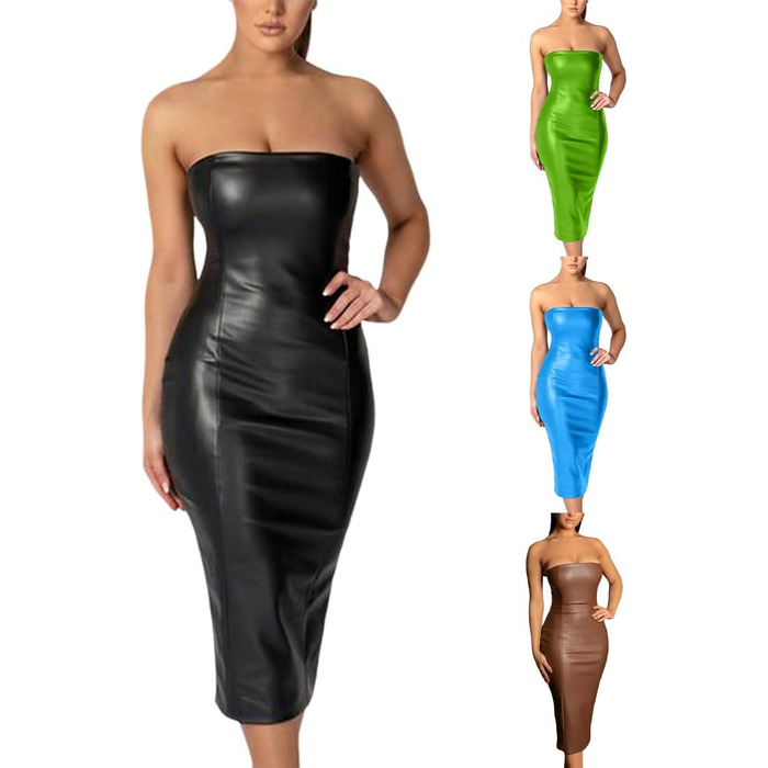 Сукня Onsoyours з еластичної шкіри, облягаюча, на тонких бретелях, міді, зелена (M)