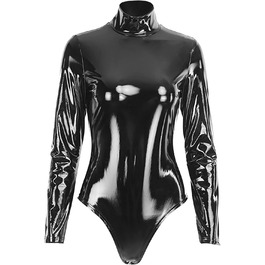 Жіночий сексуальний костюм: еротична білизна, комплект служниці, шкіра та лак, латекс, чорний, M