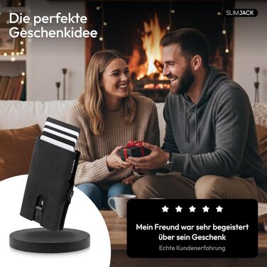 Чоловічий смарт-гаманець SLIMJACK з відділенням для монет та RFID-захистом, шкіряний тримач для кредитних карток з алюмінієвим корпусом, чорний