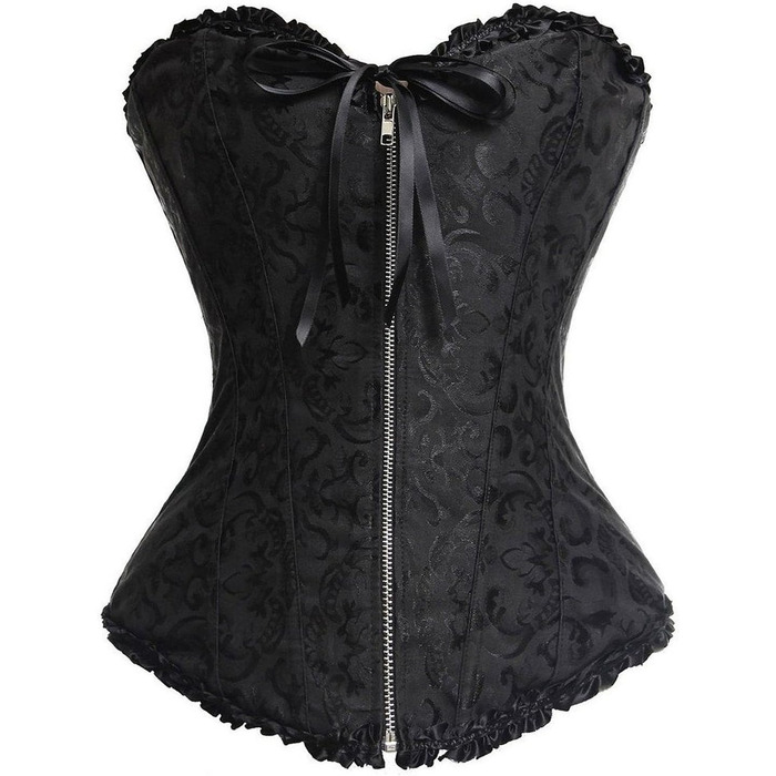 Корсет жіночий Beauty-You, готичний стиль, з шнурівкою, з брокату, з ребрами (чорний з блискавкою, 44)