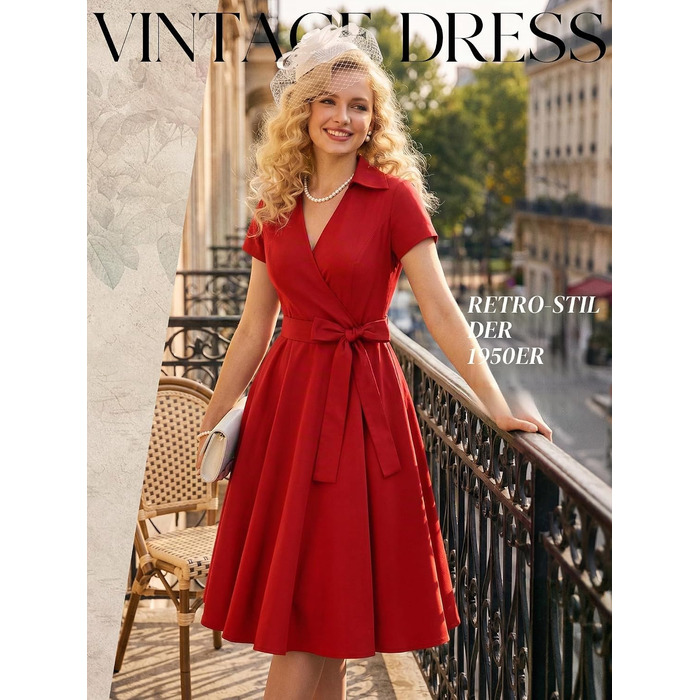 Сукня Rockabilly жіноча червона, міді, V-подібний виріз, коктейльна, вінтажна, для вечірки та весілля