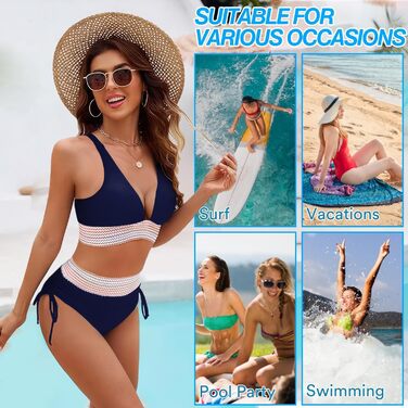 Бікіні Daen Set з високою талією та пуш-ап, комплект 2 шт. Контроль живота, регульовані бретелі, XXL, темно-синій