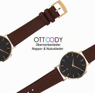 Шкіряний ремінець для годинника та смарт-годинника OTTOODY — м'який, елегантний, з швидким замком (18мм, Коричневий кава, золотиста пряжка)