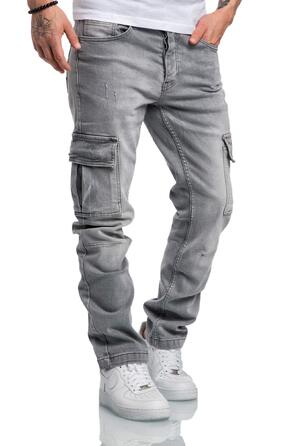 Чоловічі джинси-карго Amaci&Sons Regular Slim Denim з ефектом Destroyed, світло-сірі (40W / 30L)