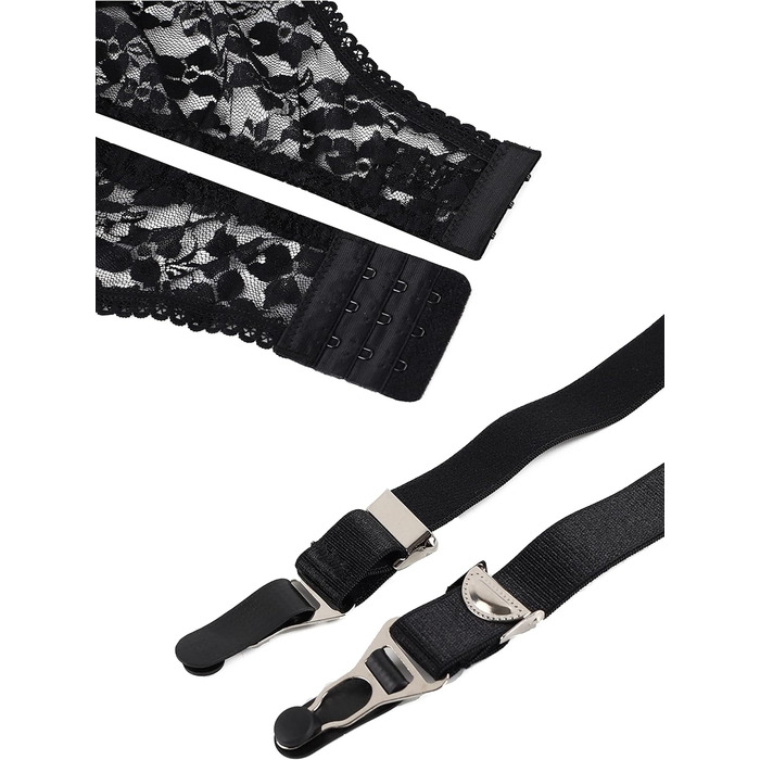 Жіночий ремінь-стріп-гурт з 6 гачками Klönkee, широкий, чорний, з мереживом