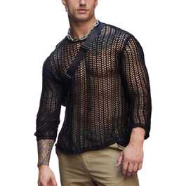 Чоловіча футболка Evankin з мереживом, довгим рукавом, прозора, в'язаний пуловер, чорна XL