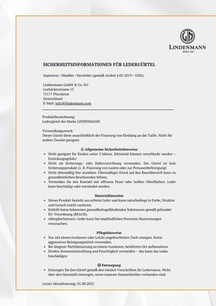 Шкіряний ремінь чоловічий LINDENMANN, натуральна шкіра, коньячний, ширина 33 мм, довжина 120 см (розмір XL)
