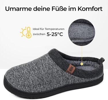 Чоловічі домашні капці MERRIMAC з ефектом пам'яті Memory Foam, протиковзкі та зручні, темно-сірі (розмір 41/42 EU)