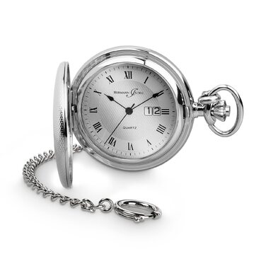 Чоловічий кишеньковий годинник Hermann Jäckle Koblenz II Big Date Quartz 50 мм з великою датою, ланцюжком та дорожнім футляром