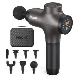 Перкусійний масажер Mebak 3 Massage Gun: електричний ручний масажер для м'язів та фасцій, 3200 об/хв, амплітуда 12 мм, 7 насадок, 5 рівнів інтенсивності, акумулятор 2600mAh (Сірий)