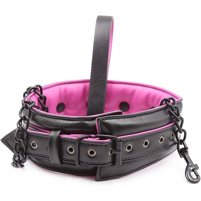 Чорне та рожеве шкіряне намисто для бондіджу та еротики: фетіш-намисто-рабське підв'язування з мотузкою