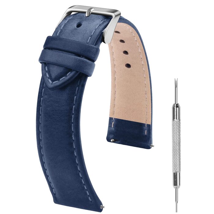 Шкіряний ремінець Fullmosa 22 мм для Samsung Galaxy Watch 46 мм, Galaxy Watch 3 45 мм, Gear S3 Frontier/Classic, синій градієнт, срібляста застібка
