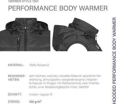 Чоловічий утеплений жилет HRM 1301 з капюшоном Performance Body Warmer, нейлон, Darkgrey, 5XL