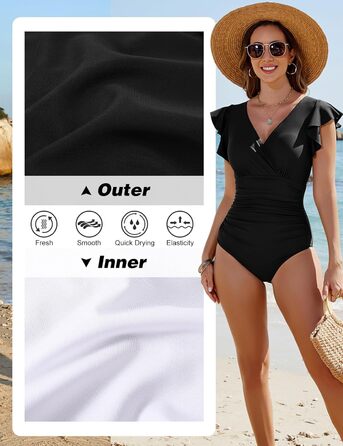 Чоловічий купальник Yuson Girl з рюшами, V-подібний виріз, корегуючий, суцільний, з пуш-ап, монокіні, чорний, XL