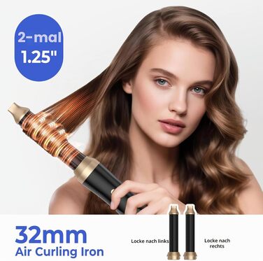 Мультистайлер для волосся 5 в 1 OKWRAP 1000W: фен, автоматичний локатор, кругла щітка та випрямляч для сушіння, об'єму та завивки, чорно-золотий