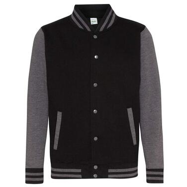Чоловіча куртка-бомбер Varsity Jacket Just Hoods by AWDis, чорна/вугільна (XXL)