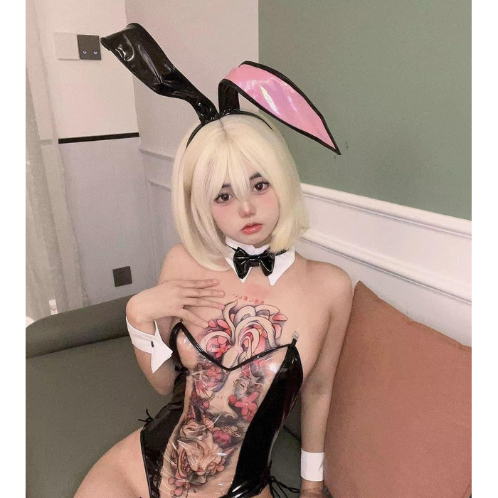 Костюм Зайчика для Дівчат JasmyGirls: Косплей, Рав, Карнавал, Хелловін. Прозорий шкіряний боді (Чорний, X-Small - Medium)