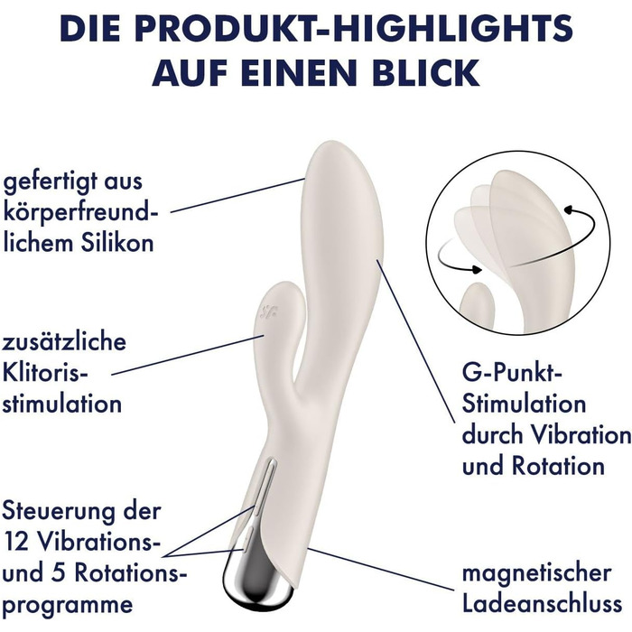 Satisfyer Spinning Rabbit – вібратор-зайчик | Стимуляція G-точки та клітора | Іграшка для дорослих з силікону | 12 вібрацій та 5 програм ротації | З кремом