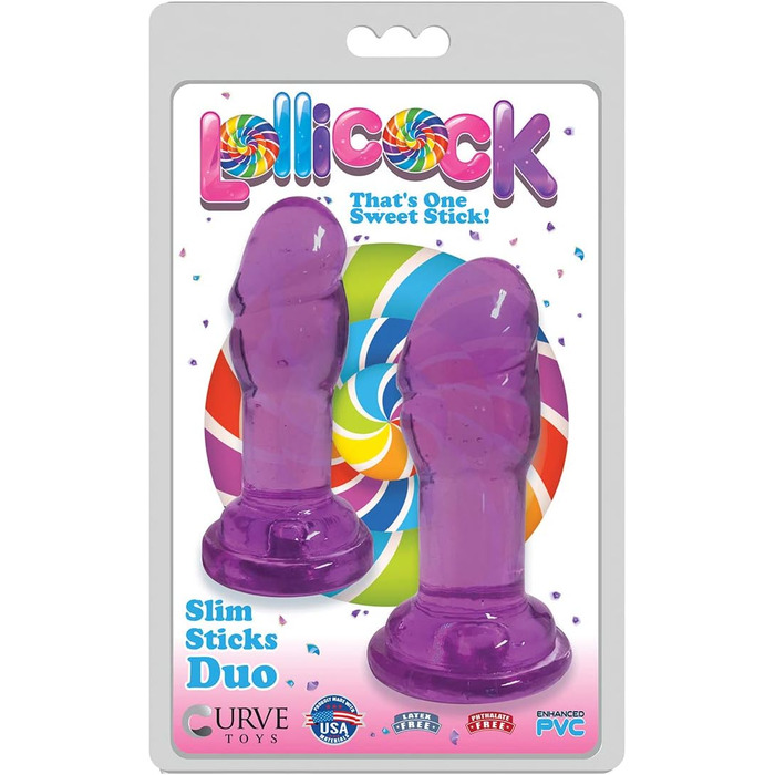 Дилдо Lollicock Slim Stick Duo з присосками - фіолетовий