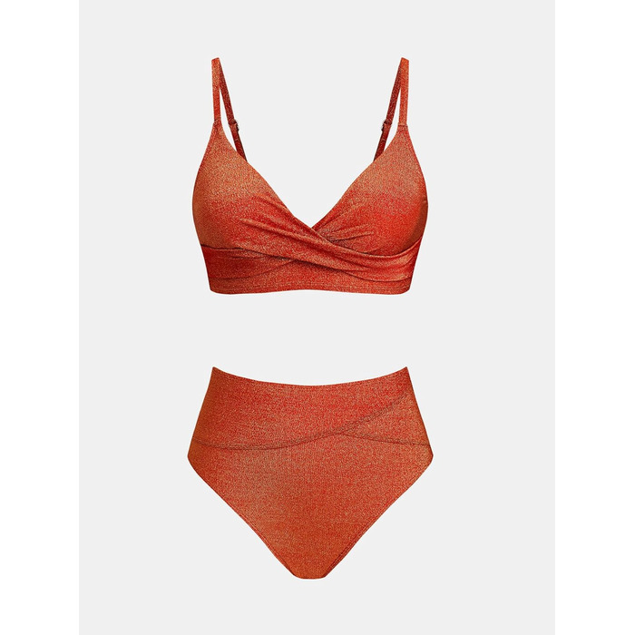 CUPSHE жіночий купальник бікіні з перехресною чашею та високою талією, червоний, блискучий (XL)