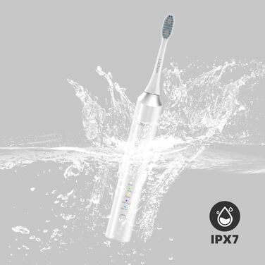 Електрична сонічна зубна щітка Lächen, 5 режимів очищення, водонепроникна IPX7, з дорожнім футляром, 4 смінними насадками та USB-зарядкою, біла