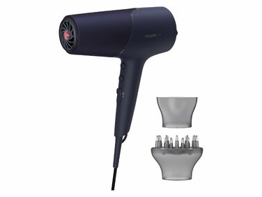 Фен для волосся Philips 5000 Series BHD510/00, 2300 Вт, ThermoShield, іонізація, дифузор та насадки для стайлінгу, Metallic-Blau