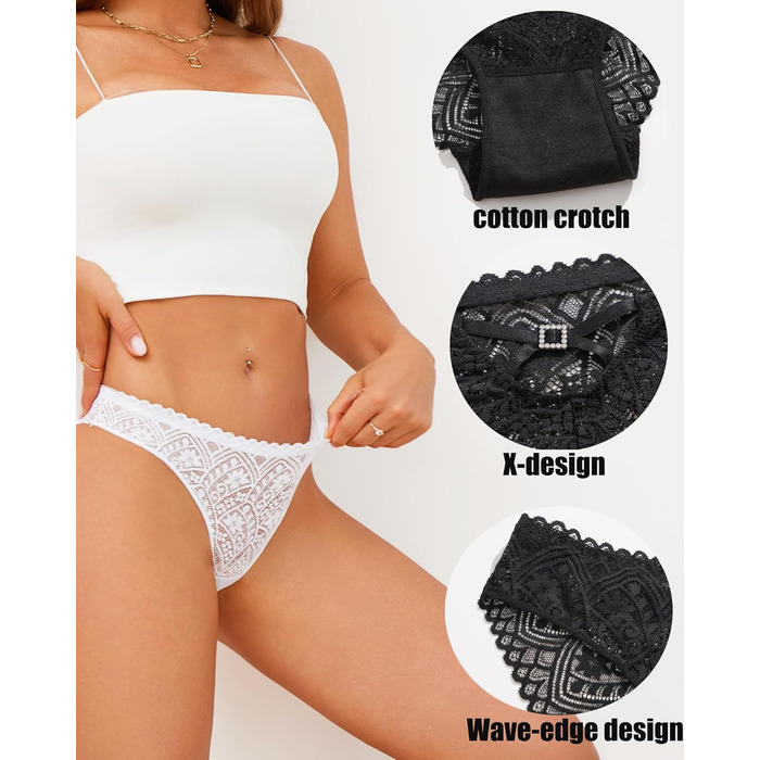 5 пар жіночих трусиків Brazillian з мереживом, безшовні, чорні. Безшовна жіноча білизна, трусики X-back, трусики-хіпстер, 5 шт.