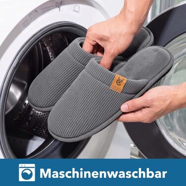 Чоловічі домашні капці VeraCosy з вельвету та ефектом пам'яті Memory Foam, дихаючі та м'які тапочки (розмір 44/45 EU, сталево-сірі)