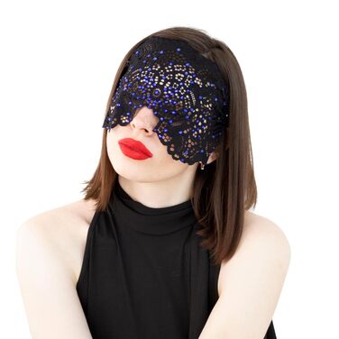 Ручна вишита мереживна маска на обличчя з каміння для жінок, чорна маска для маскараду, балу, карнавалу, весілля, бурлеску, косплею, Марді Гра (чорний колір з блакитними камінцями)