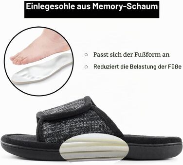 Чоловічі домашні капці-шльопанці RockDove з ефектом пам'яті (Memory Foam), регульований ремінець, чорні, розмір 42/43 EU