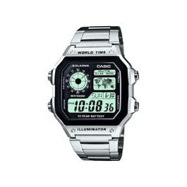 Чоловічий цифровий годинник Casio AE-1200WH-1AVEF зі сталевим ремінцем, водонепроникний, чорно-сріблястий