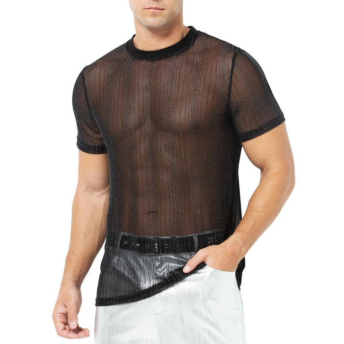 Чоловіча футболка Casey Kevin Herren з прозорою тканиною, коротким рукавом, чорна - Sparkle & Shine