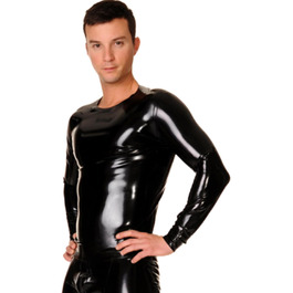 Чорне латексне лонгслів для чоловіків, натуральний каучук, футболка з круглим вирізом, підходить для косплею та костюмів, розмір XXL