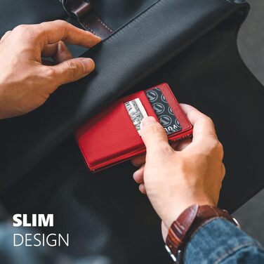 Стильний металевий гаманець для карток VULKIT з RFID-захистом, Pop-Up механізмом, EDC-відсіками та вікном для ID-картки, червоний