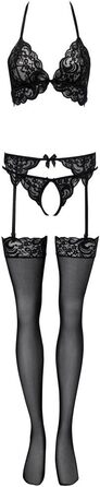 Сексуальний комплект спідньої білизни Orion Dessous-Set: бюстгальтер, стрінги, ремінь та панчохи, чорний, L-XL