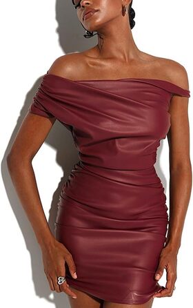 Сукня Onsoyours з еластичної шкіри (Wetlook) червоного кольору, сукня-олівець, обтисла, без спинки, міді, для вечірок, клубів, з PU шкіри (L, 05 Red)