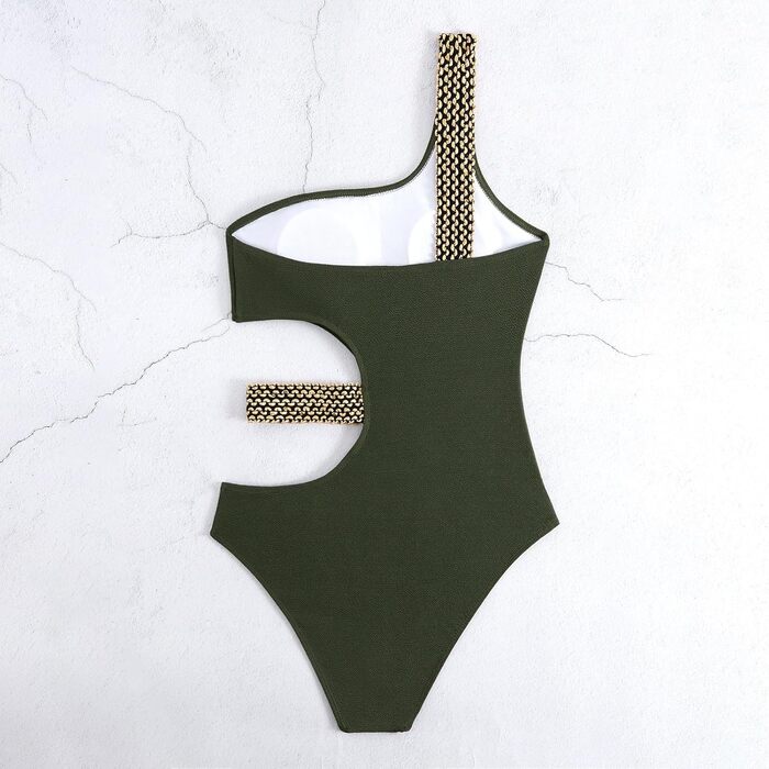 Купальник жіночий з вирізами Damen One Shoulder, чорний, з ефектом формування фігури, розмір L