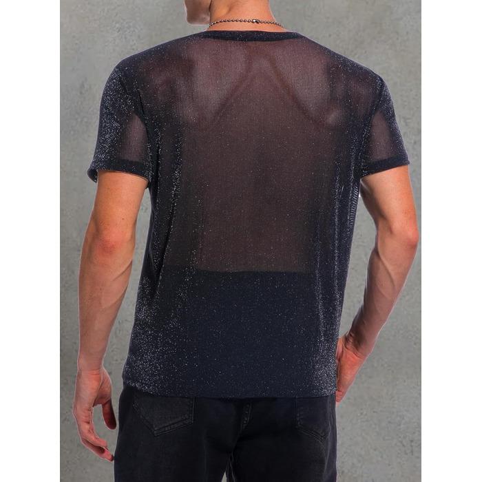 Чоловіча футболка Hawiland з блискітками, сітка, мереживо - для вечірок, клубів, рейв-вечірок. Чорний колір, розмір S