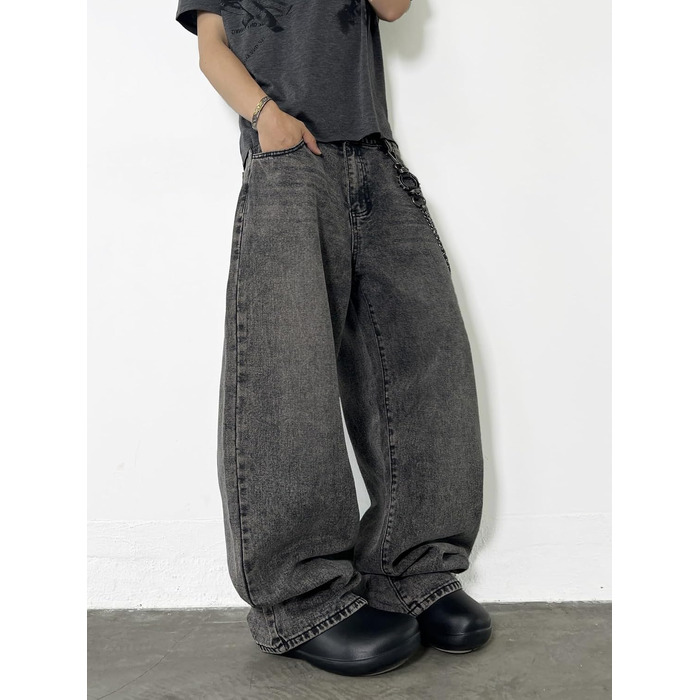 Чоловічі джинси Baggy в стилі хіп-хоп та скейтерські широкі штани Denim (сірі, розмір S)