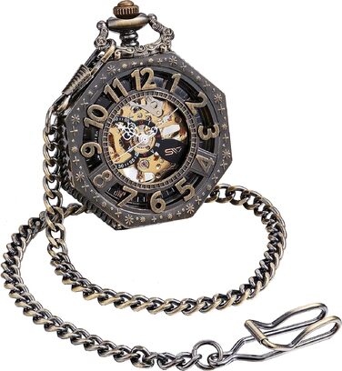 Чоловічий кишеньковий годинник ShoppeWatch з ланцюжком, механічний з ручним заводом, вінтажний стиль стімпанк (бронза), аксесуар для костюма 1920-х років