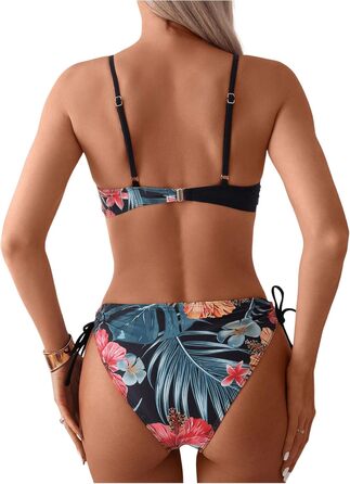 Бікіні GORGLITTER з пуш-ап, двочастинний купальник, тропічний стиль, чорний, XL