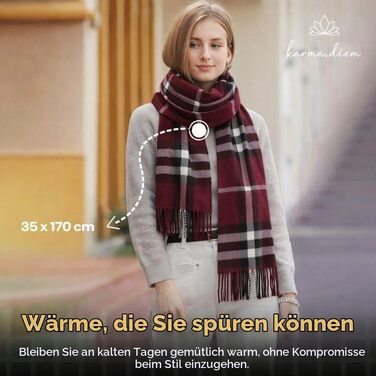 Унісекс шарф у клітинку KARMA.DIEM London Style, м'який зимовий шарф для жінок та чоловіків, бордовий (Burgundy Red Tartan), 35x170 см