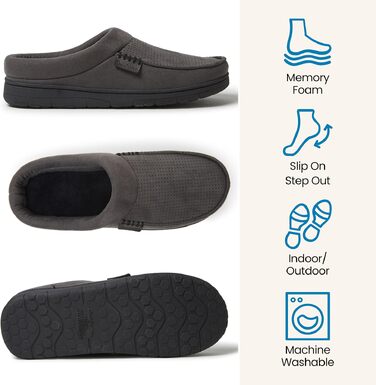 Чоловічі капці-клоги Dearfoams Brendan з ефектом пам'яті (Memory Foam), дихаючі, для дому та вулиці, широка посадка, колір Pavement Perforated, розмір 42/43 EU