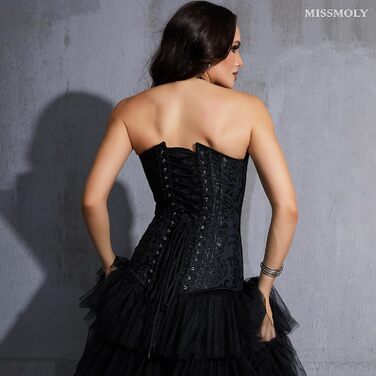 Корсет жіночий Miss Moly вінтажний, повний бюст, класичні кольори, мереживо, бант, з принтом G-string, чорний