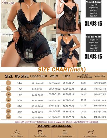 Чорна нічна сорочка Babydoll з мереживом Alrovetoney для жінок plus size (XXL)