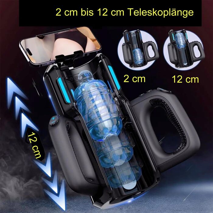 Електричний мастурбатор Leten Cannon King Pro з тримачем для телефону, 2 насадки, подвійні ручки, голосове управління та 10 режимів вібрації. Іграшка для чоловіків