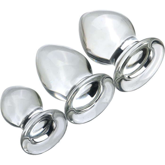 Скляний анальний плаг ScreaAss, 5 розмірів (32/40/45/55/65 мм), набір, прозорий. Іграшки для дорослих для жінок та чоловіків.