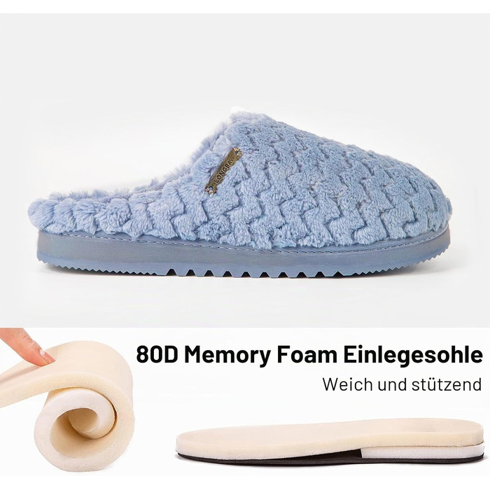 Жіночі домашні капці LongBay з ефектом пам'яті Memory Foam та плюшевим підкладом, протиковзкі капці (розмір 38/39 EU, сині)